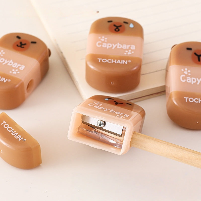 2pcs Capybara Pencil Sharpener and Rubber 2 in 1, Portable Pebble Shape Manual Sharpener for Kids Students Teachers, Dust Free Office School Supplies, Art Supplies (Capybara)