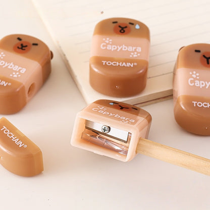 2pcs Capybara Pencil Sharpener and Rubber 2 in 1, Portable Pebble Shape Manual Sharpener for Kids Students Teachers, Dust Free Office School Supplies, Art Supplies (Capybara)