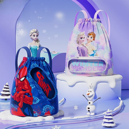 Spider Princess Elsa Drawstring Bag Kids Swimming Bag, Waterproof Swim Bag Girls Boys Swimming Bag Dry-Wetwith Zippered Pocket Shoe Compartment Sports Gym PE Beach Bag