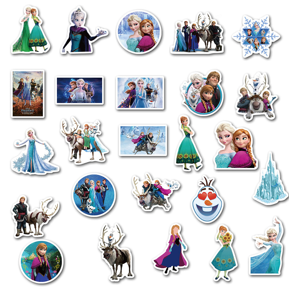 50pcs Princess Aven Superheros Toy Kids Stickers Luggage Laptop Skateboard Waterproof Party Bag Fillers Waterbottle Decal Graffiti Patches（Frozen）