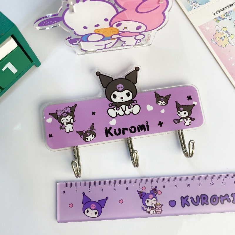 2Pcs 6 Hooks Self Adhesive Hooks Wall Hanging Plastic Creative Cute Kitty Hooks Powerful for General Door Bathroom Kitchen Use Sticky Wall Hook Waterproof