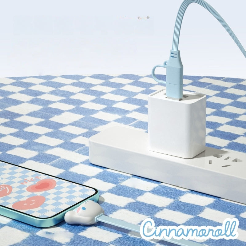 Cute Kitty Cartoon Charging Cable - Pink 2-in-1 Multi-Connector USB-C to USB-C/-C to C 3A USB Cable for Fast Charging, 1m Transfer Cable, USB-A Adaptor Included, Fast Charger Compatible