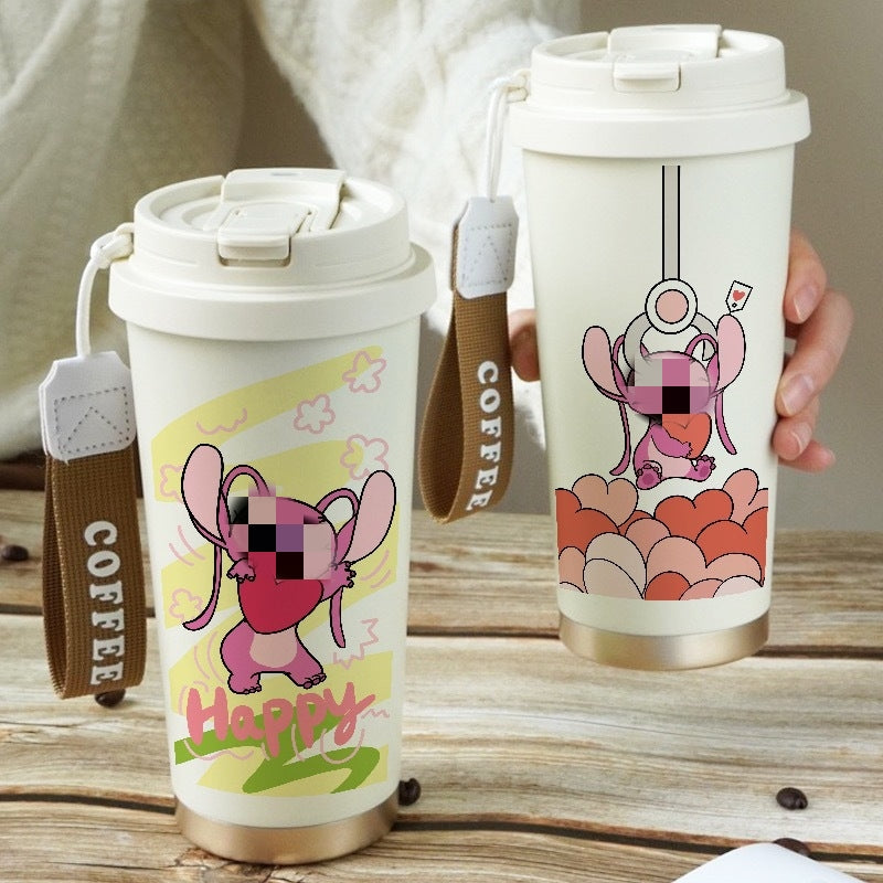 600ML Stch Travel Mugs, Insulated Coffee Cup with Leakproof Lid Reusable Water Bottle Travel Car Coffee Cup -Stainless Steel Coffee Thermal Mug for Hot and Cold and Tea