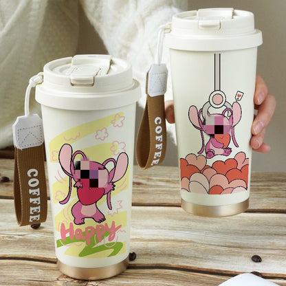 600ML Stch Travel Mugs, Insulated Coffee Cup with Leakproof Lid Reusable Water Bottle Travel Car Coffee Cup -Stainless Steel Coffee Thermal Mug for Hot and Cold and Tea