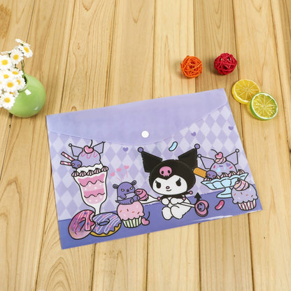 4PCS Plastic Wallets A4, 4 Different Designs Plastic Folders Popper Folder with Snap Closure, Lightweight Wallets for Document Office School for Kids Adults (Kuromi 4pcs, A4)