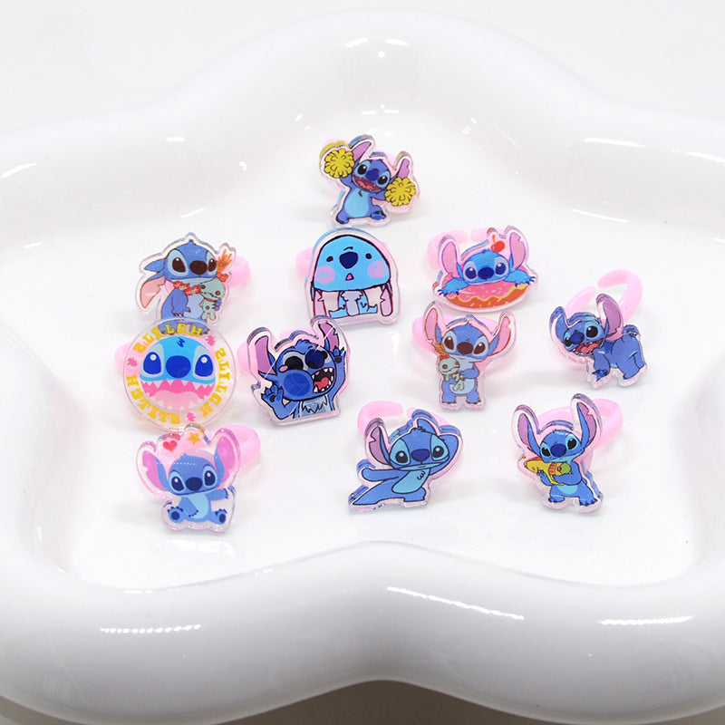 20Pcs Adjustable Princess pink Jewelry Girl Kids elsa Cartoon Plastic Rings Gift Set with Heart Shape Box