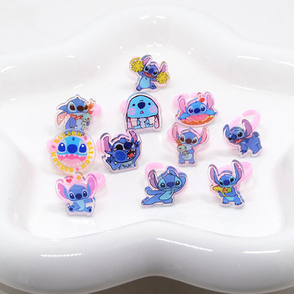 20Pcs Adjustable Princess pink Jewelry Girl Kids elsa Cartoon Plastic Rings Gift Set with Heart Shape Box
