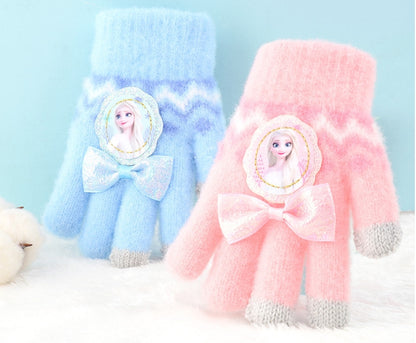 Full Finger Gloves Elsa Winter Knit Warm Mittens Soft Lined Fleece Thermal Outdoor Stretchy Gloves for Kids boys girls