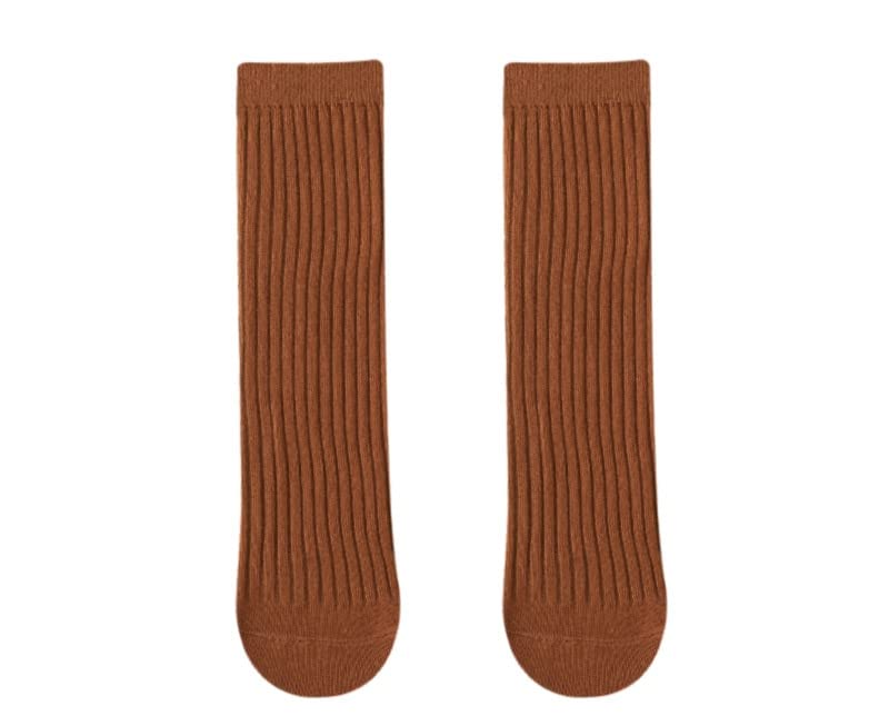 3 Pairs Back to School Kids Girls Knee High Plain School Uniform Colourful Cotton Rich Socks (Brown)