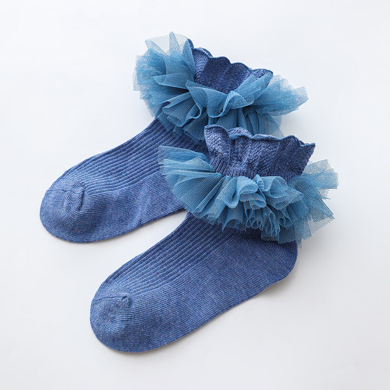 3 Pairs Kids Baby Girls Frilly Lace Tutu Flower Soft Cotton Socks Newborn Toddler Ankle Socks (Set01 1-3)