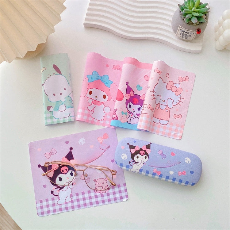 Lovely cat Cartoon Hard Shell Eyeglasses Cases Girl Protective Case Storage Box With Glasses Cloth for Teen PU leather eyegalss case (Cinnamoroll)