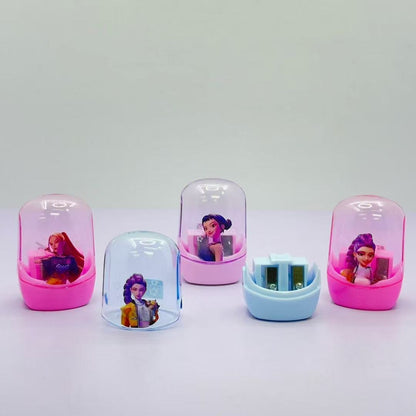 4PCS Pencil Sharpeners, Twin Hole Pencil Sharpener with Container Handheld Capybara Small Manual Pencils Sharpener with Lid Manual for Office School Supplies (Kpop)