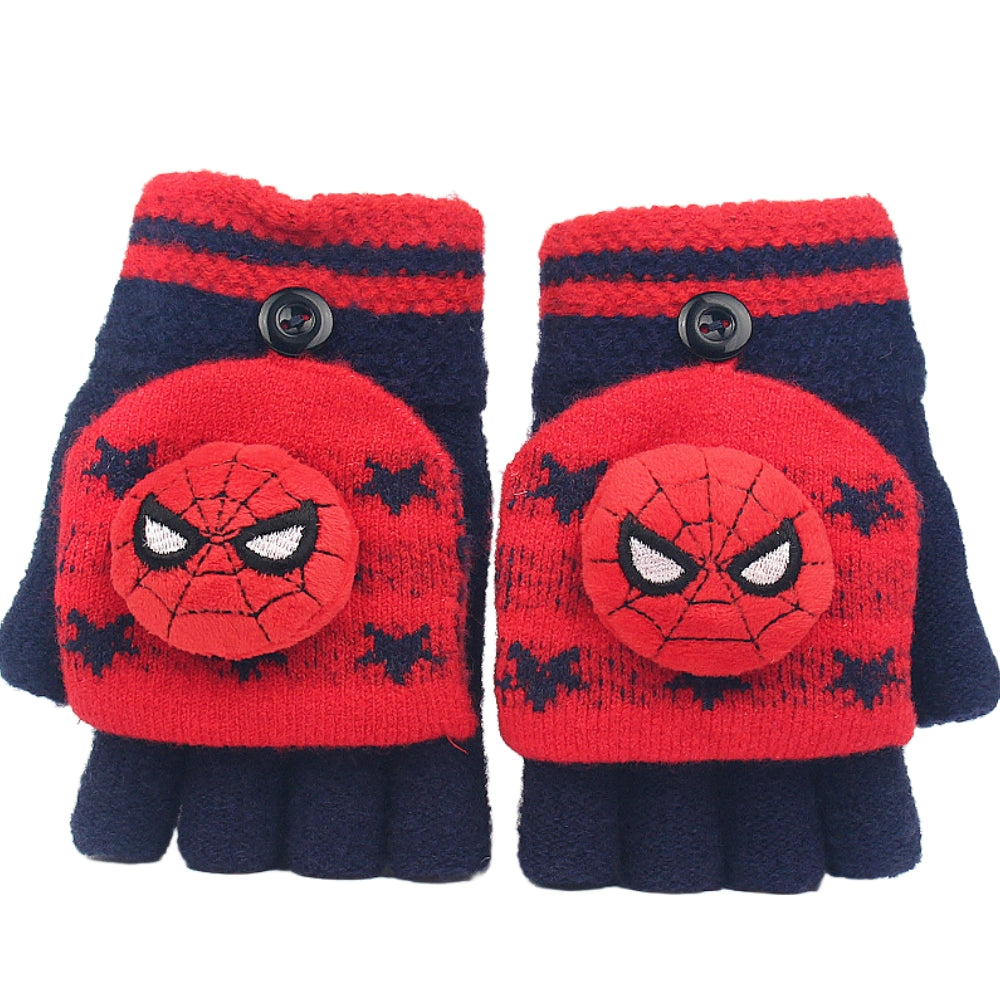 Fingerless Flap Cover Gloves Winter Knit Warm Mittens Soft Lined Fleece Thermal Outdoor Half Finger Gloves with Cover Convertible Flip Top for Kids