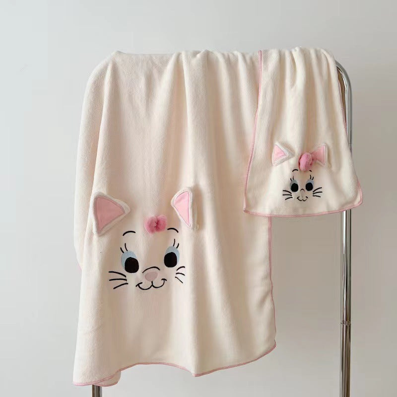 Cute Capybara Cat Bath Towels Set, Soft Super Absorbent Coral Fleece Bath Towel and Face Towel for Bathroom Hotel Gym Spa Beach (Cat)