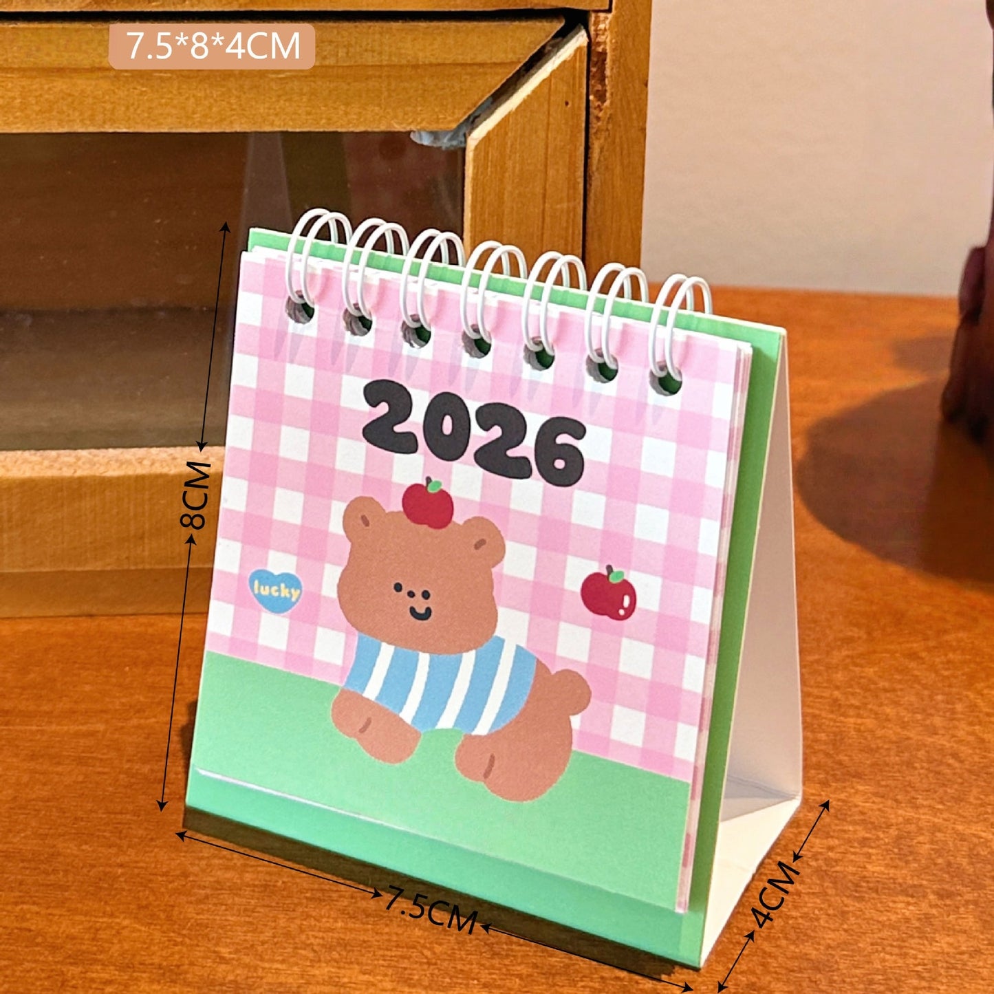 Desk Calendars,2026 Pet Theme Offices Calendar | Academic Planner with Wooden Base Puppy Kitten Design Organization for Daily Work School Teacher Kids Family Home Class (Apple Bear)