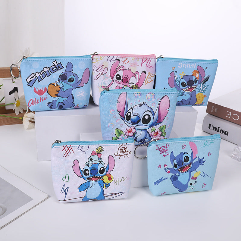 2 Pack Small Coin Purse, Cute Cartoon Wallet Mini Purse Holder for Women Girls Children, Oxford Pouch Small Change Bag for Coin, Credit Card, ID Card, Keys, Lipstick (Stitch)