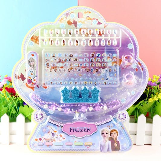 120PCS Toddlers Princess frozen Mermaid Kids Girls Nail Press on Pre-glue Full Cover Glitter Mermaid Kids Stick On False Nail Art Kits Set Girls Birthday Gift(Frozen)