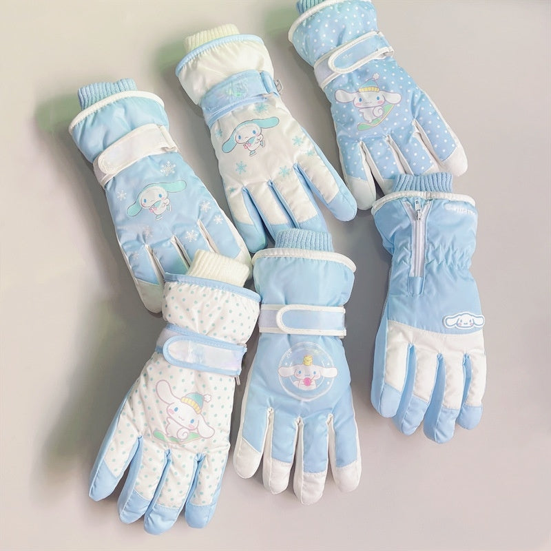 Kids Boy Girl Waterproof Winter Snow Ski Snowboard Fleece Thermal Warm Outdoor Gloves(Cinnamoroll)