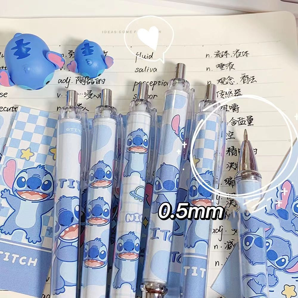 5PCS stch toy cute Gel Pen Liquid Ink Rollerball Retractable Quick Drying Extra Fine Ballpoint Premium 0.5mm Marker for Office School Stationery Supply Black