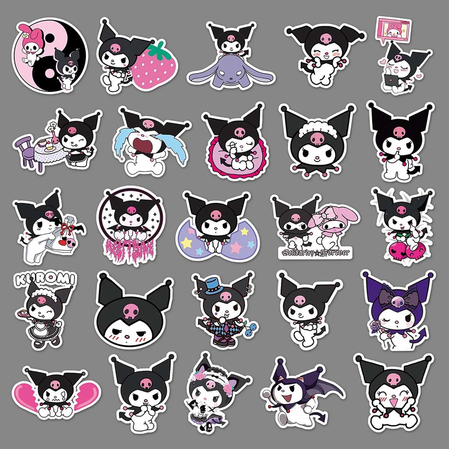 50pcs Princess Aven Superheros Toy Kids Stickers Luggage Laptop Skateboard Waterproof Party Bag Fillers Waterbottle Decal Graffiti Patches (Kuromi)