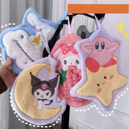 2 Pieces Set Hand Dry Towel cute Hanging Loop Fast Drying Superfine Hand Towel Hanging Hand Towels Soft Dry Hand Towel Fiber Cloth for Kitchen Bathroom (Cinnamoroll 2pcs)