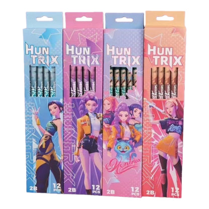 Pack of 12 Princess Spider HB Pencils with erasers Kids Children Party Bag Fillers School Office (KPOP(one pack colour random))