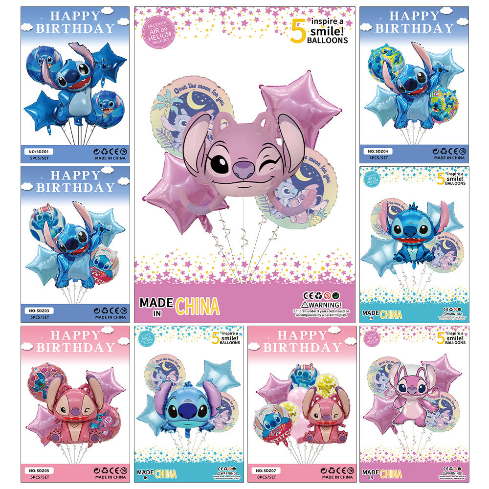 5pcs Princess Cinderella Foil Balloons Birthday Party Congratulations balloons Baby Shower Party Decorations Party Suppiles Accessories Theme kids(Stitch Blue)