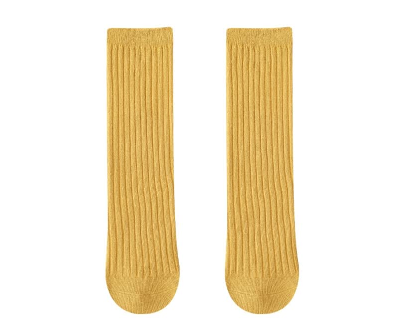 3 Pairs Back to School Kids Girls Knee High Plain School Uniform Colourful Cotton Rich Socks (Yelloow)