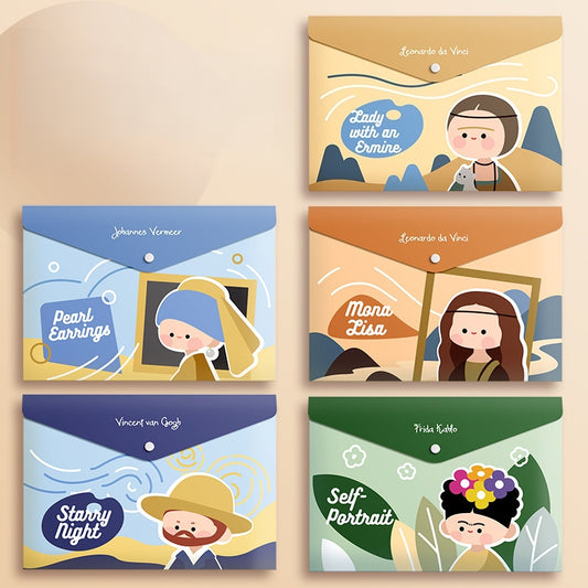 5PCS Plastic Wallets A4, 5 different designs Plastic Folders Popper Folder with Snap Closure, Lightweight Wallets for Document Office School Organization for Kids Adults (People)