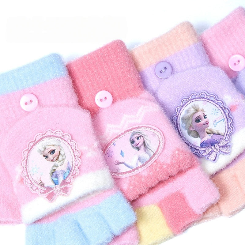 Fingerless Flap Cover Gloves Winter Knit Warm Mittens Soft Lined Fleece Thermal Outdoor Half Finger Gloves with Cover Convertible Flip Top for Kids