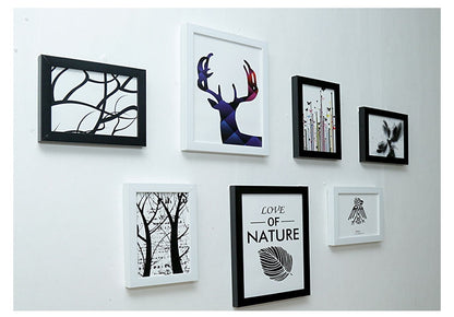 Collage Picture Frames, Set of 7 Pieces Photo Wall Frame, Wood Collage Frames for Family Pictures, Stairs Creative Photo Wall Two 10x8 Five 7x5 (7PCS White+Black)