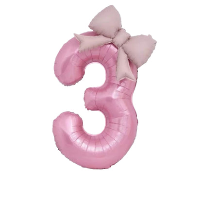 40'' Pink Number with Bow Balloon, Self Inflating Foil Light Pink Set 0-9, Pastel Pink Helium Balloon for Girls Birthday Party Decorations Anniversary Supplies (Pink, Number 3)