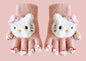 Full Finger Gloves Dinosaur Cat Capybara Winter Knit Warm Mittens Soft Lined Fleece Thermal Outdoor Stretchy Gloves for Kids boys girls (Hello kitty with a doll)