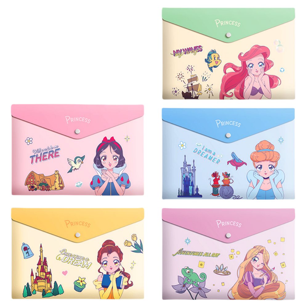 5PCS Plastic Wallets A4, 5 different designs Plastic Folders Popper Folder with Snap Closure, Lightweight Wallets for Document Office School Organization for Kids Adults (Mickey)