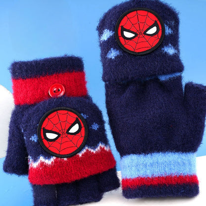 Fingerless Flap Cover Gloves Winter Knit Warm Mittens Soft Lined Fleece Thermal Outdoor Half Finger Gloves with Cover Convertible Flip Top for Kids