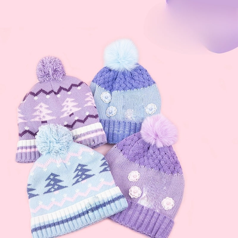 Kids Winter Beanie Hat Scarf for 2-10 Years Old Boys Girls.Outdoor Warm Fleece Lined Thermal Knit Fluffy Pom(Elsa)