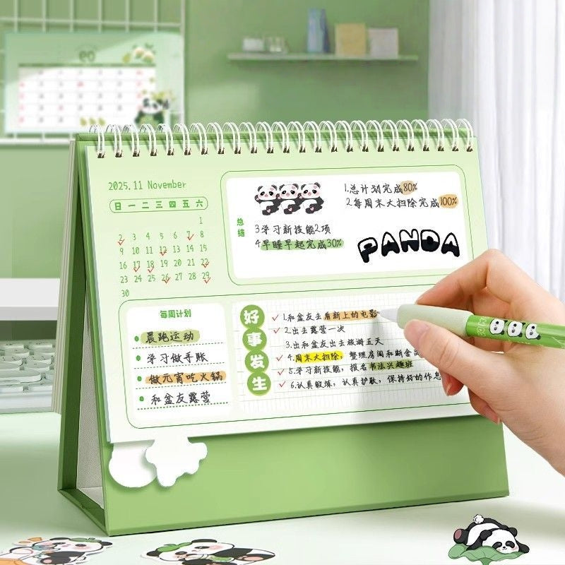 Desk Calendars,2026 Pet Theme Offices Calendar | Academic Planner with Wooden Base Puppy Kitten Design Organization for Daily Work School Teacher Kids Family Home Class Offices (Panda)