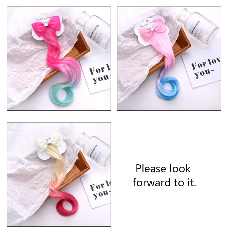 4PCS Kids Girls Toddlers Rainbow Colour Girls Ponytail Hair Extension Kids Party Unicorn Elsa Hair clips Braided Wigs Dress up