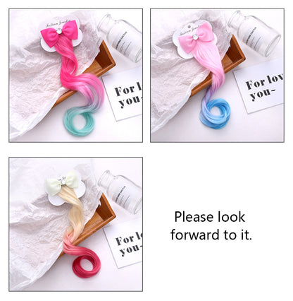 4PCS Kids Girls Toddlers Rainbow Colour Girls Ponytail Hair Extension Kids Party Unicorn Elsa Hair clips Braided Wigs Dress up