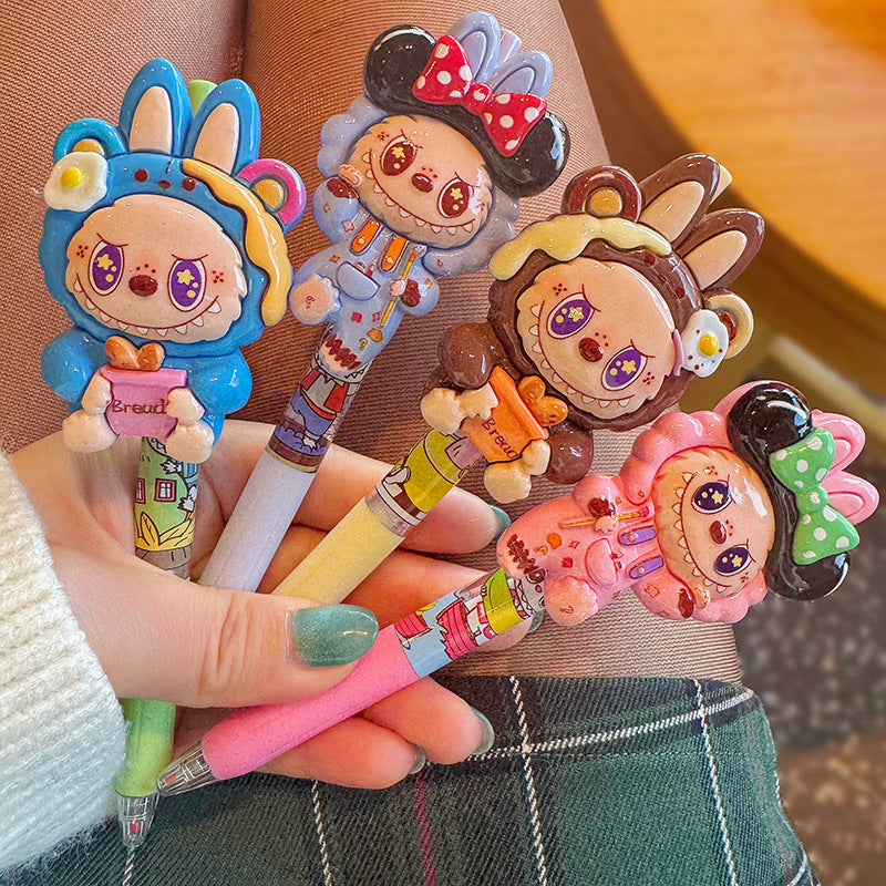 Multicolor teddy bear Pens 0.5mm Retractable Ballpoint Pens Transparent Barrel Ballpoint Pen for Office Supplies and kids school (Brown Labubu)