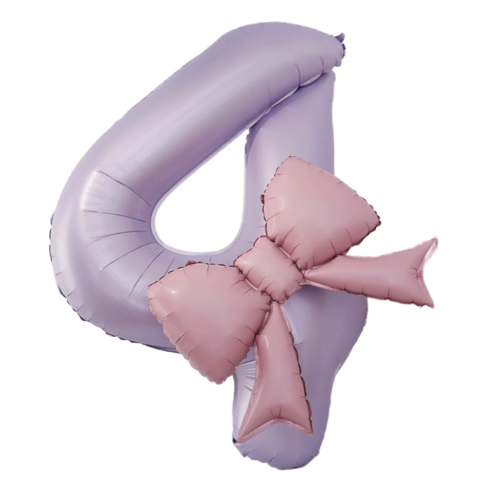 40'' Purple Number with Bow Balloon, Self Inflating Foil Light Pink Set 0-9, Pastel Pink Helium Balloon for Girls Birthday Party Decorations Anniversary Supplies (Purple, Number 9)