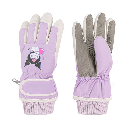 Kids Boy Girl Waterproof Winter Snow Ski Snowboard Fleece Thermal Warm Outdoor Gloves(Kuromi)