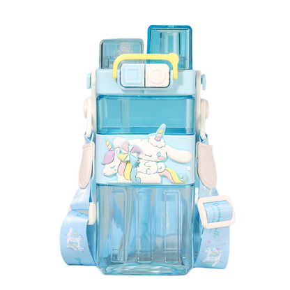 Water Bottle Reusable Kids 510ml PP with Two Lids Leak Proof with straw Lid BPA Free Drinking bottle (Kuromi)