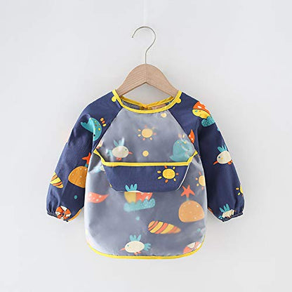 2pcs Baby Kid Waterproof Long Sleeve bib animals dinosaurs Infant Toddler Weaning Feeding Bibs Apron 6 Months to 3 Years Old