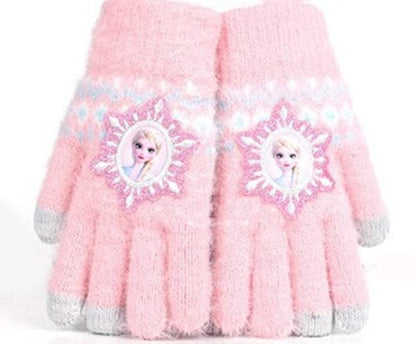 Full Finger Gloves Elsa Winter Knit Warm Mittens Soft Lined Fleece Thermal Outdoor Stretchy Gloves for Kids boys girls