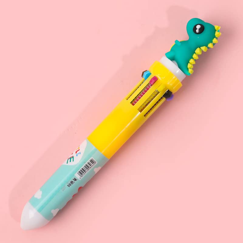 Multicolor teddy bear Pens 0.5mm 10-in-1 Retractable Ballpoint Pens 10 Colors Transparent Barrel Ballpoint Pen for Office Supplies and kids school (Dinosaur)