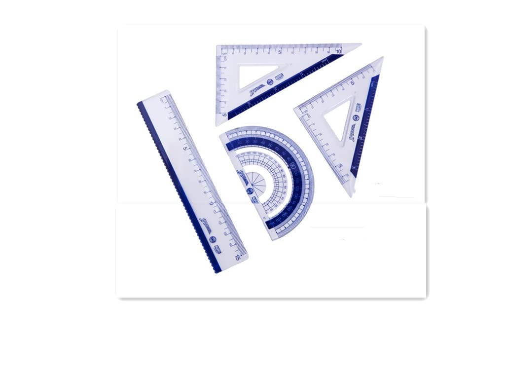 4PCS Ruler Kit Transparent Plastic Set Practical Math Geometry Kit Includes Straight Ruler Triangle Protractor for Student and Teacher
