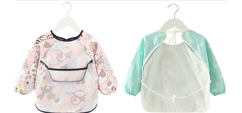 2pcs Baby Kid Waterproof Long Sleeve bib animals dinosaurs Infant Toddler Weaning Feeding Bibs Apron 6 Months to 3 Years Old