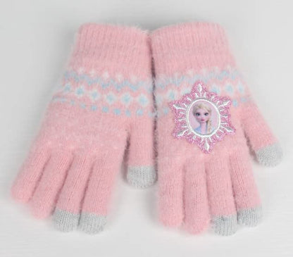 Full Finger Gloves Elsa Winter Knit Warm Mittens Soft Lined Fleece Thermal Outdoor Stretchy Gloves for Kids boys girls
