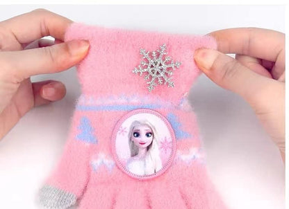 Full Finger Gloves Elsa Winter Knit Warm Mittens Soft Lined Fleece Thermal Outdoor Stretchy Gloves for Kids boys girls